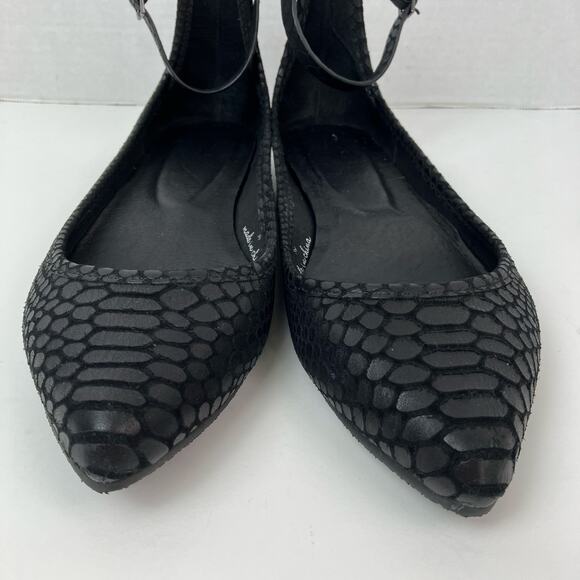 Joie Sz 9 Temple Black Embossed Leather Ankle Wrap Ballet Flats Pointed Toe - Picture 5 of 16